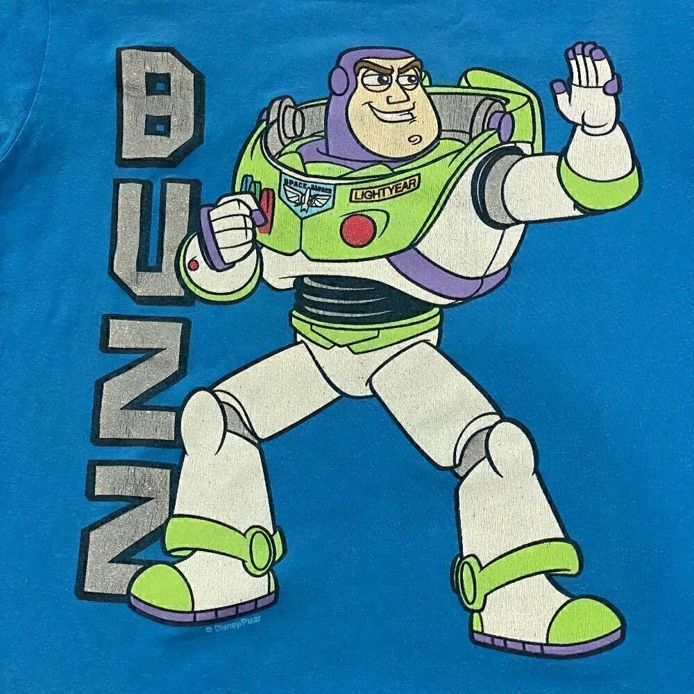 Disney Store Boys T-Shirt Buzz Lightyear Blue Cartoon Character Crewneck Size M